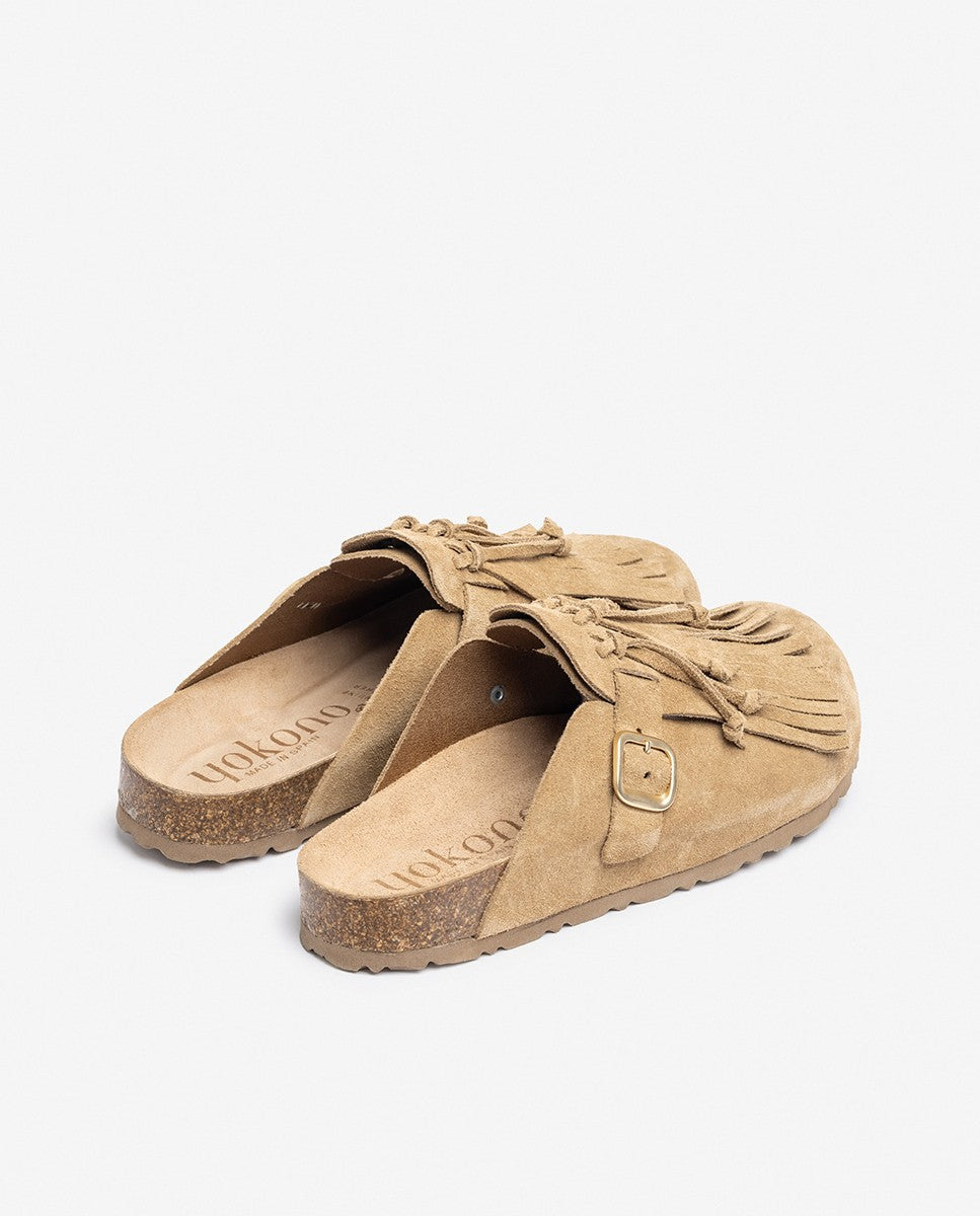 Yokono 260 zoccoli donna beige con frange