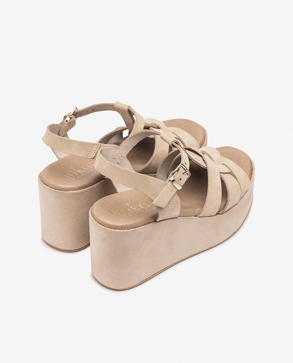 Yokono Lanzarote-002 sandalo con zeppa beige con fibbia