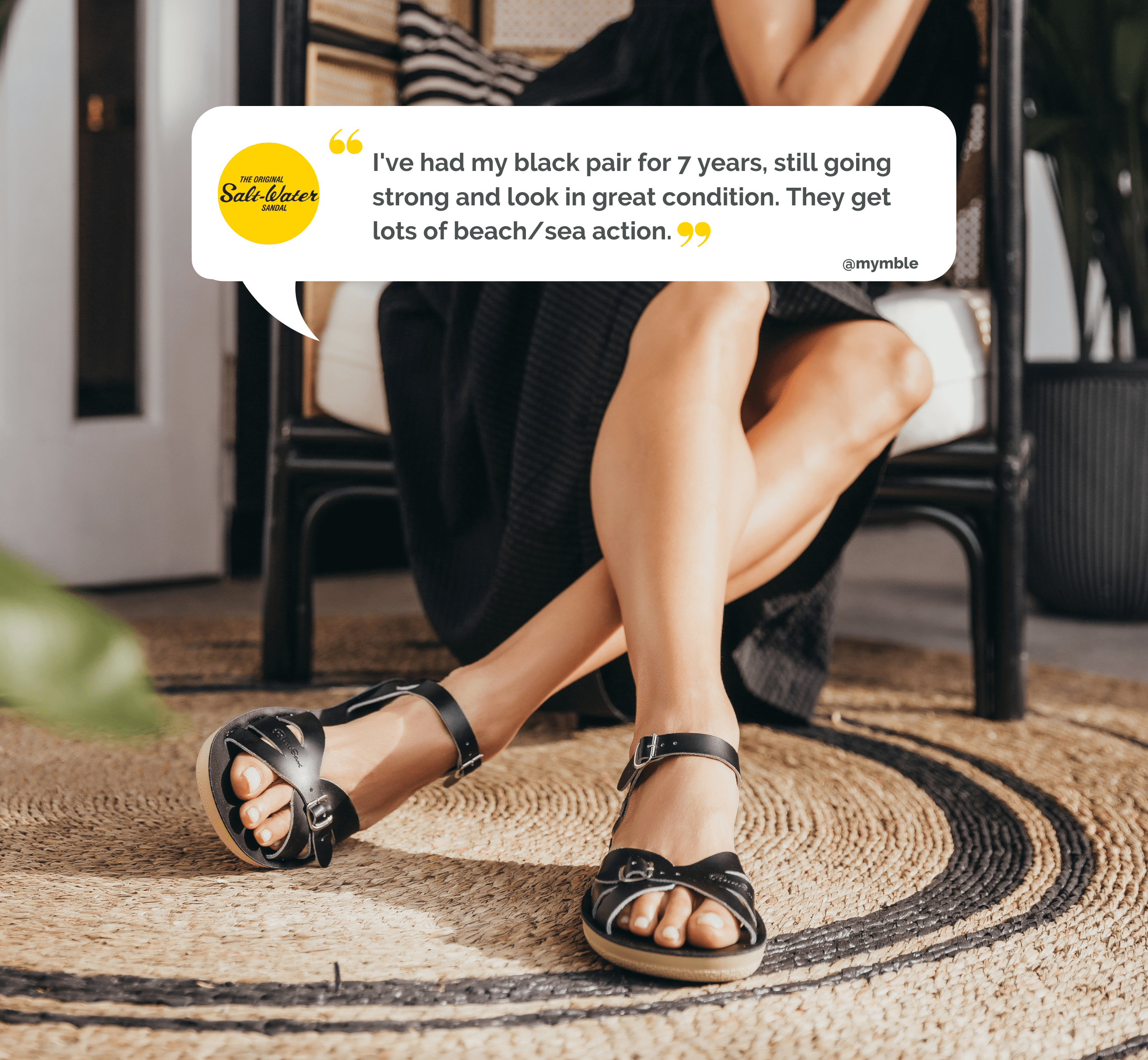 Salt-Water Sandals Boardwalk sandali donna nero in cuoio
