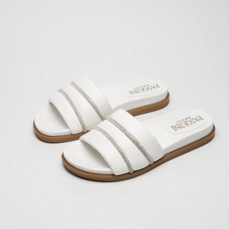 Pasquini Nora ciabatta bianca con strass 2,5 cm