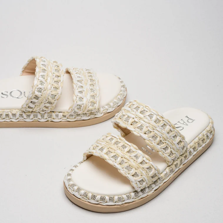 Pasquini Lea ciabatta avorio 2,5 cm rafia strass