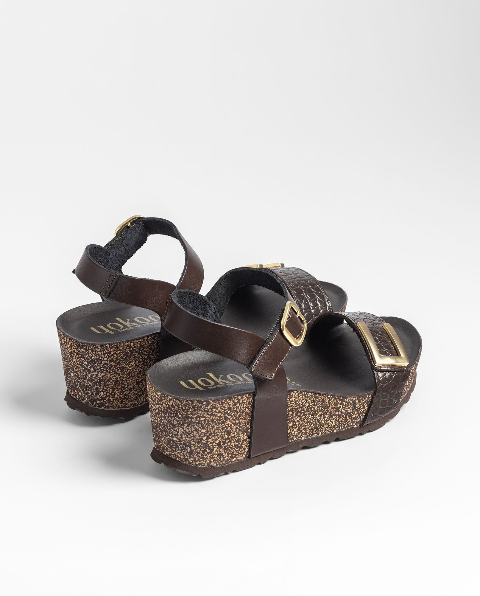 Yokono BARI-262 sandalo zeppa marrone scuro pelle