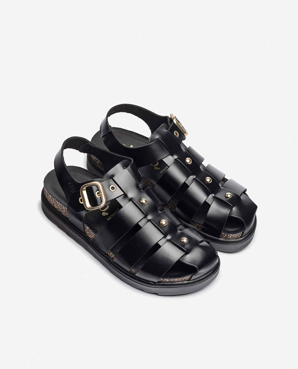Yokono Tunez-251 sandali plateau neri con fibbia