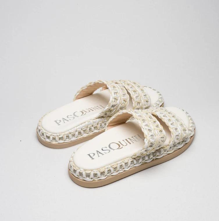 Pasquini Lea ciabatta avorio 2,5 cm rafia strass
