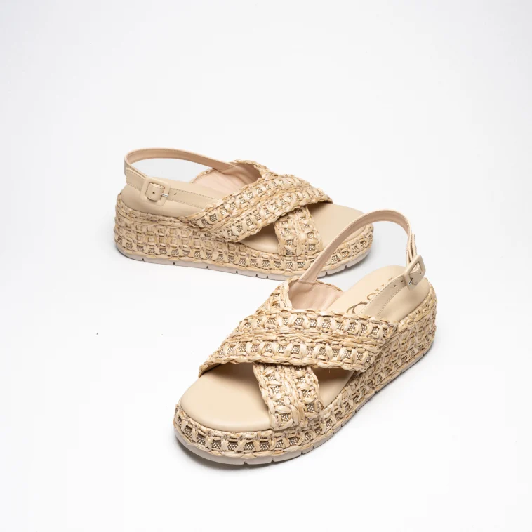 Pasquini Livia sandalo beige zeppa 6 cm rafia