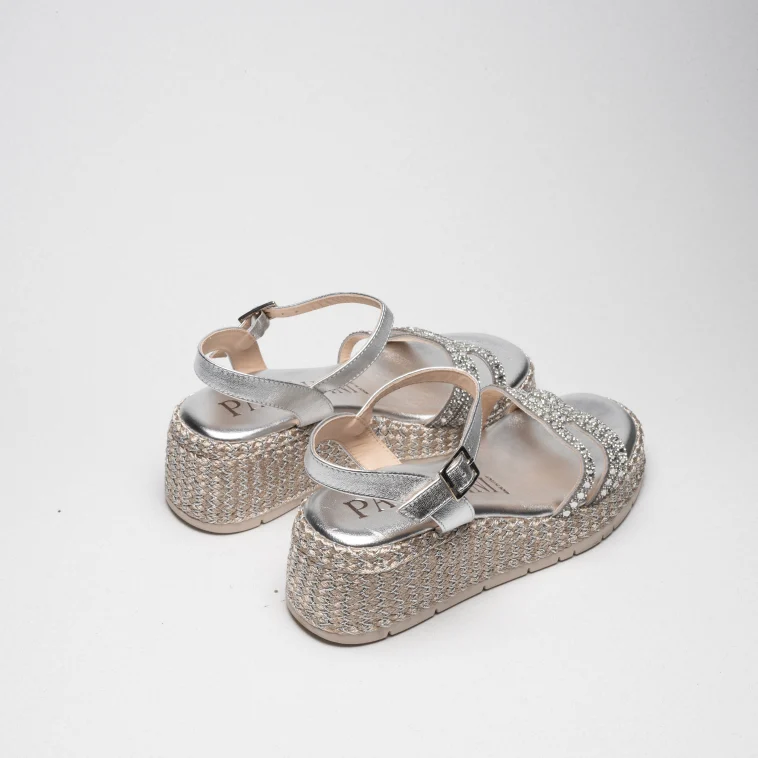 Pasquini Stella sandalo zeppa argento 6 cm strass