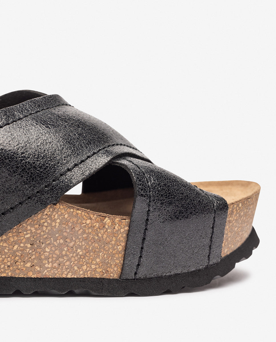 Yokono BARI-257 sandalo con zeppa nero in pelle