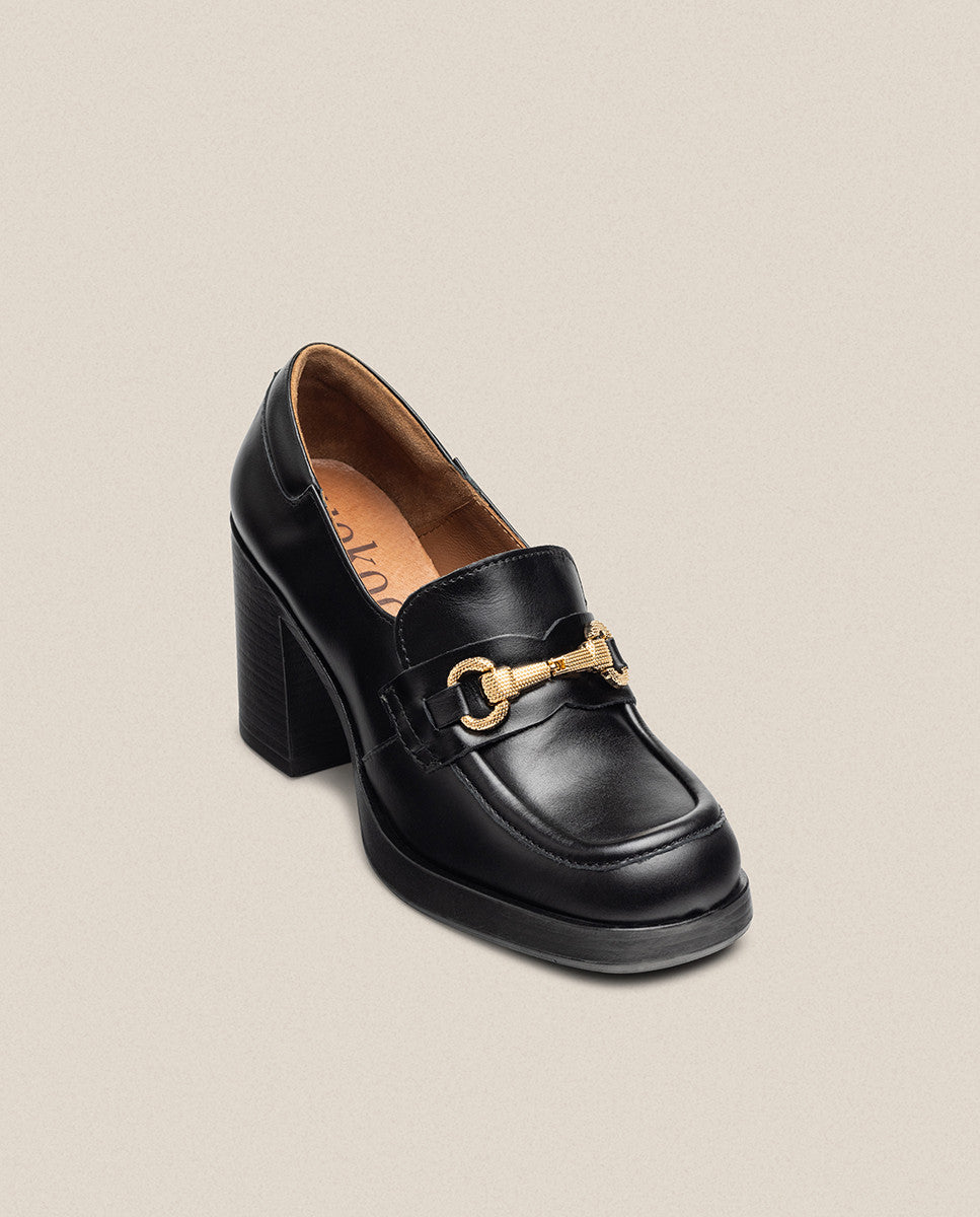 Yokono Kolin-011 mocassino con tacco nero tacco 6 cm