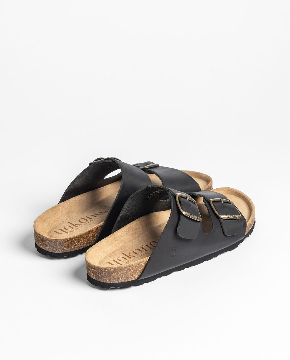 Yokono MACAM-150 sandali da uomo nero pelle fibbie