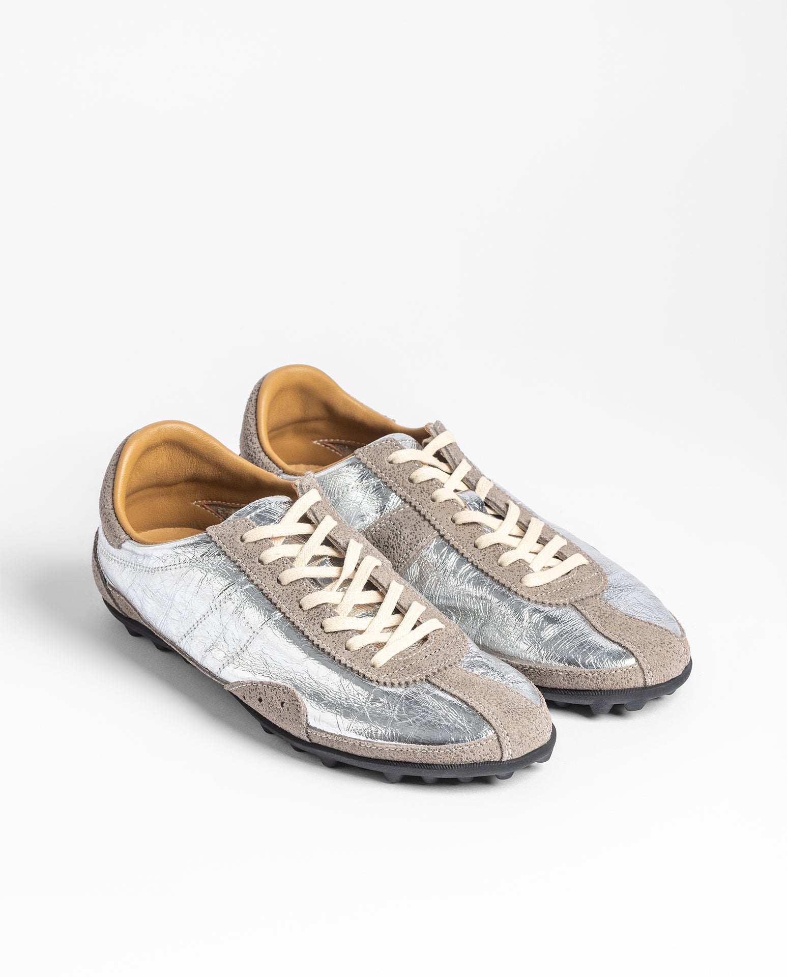 Yokono Lyon-261 sneakers donna argento in pelle con lacci