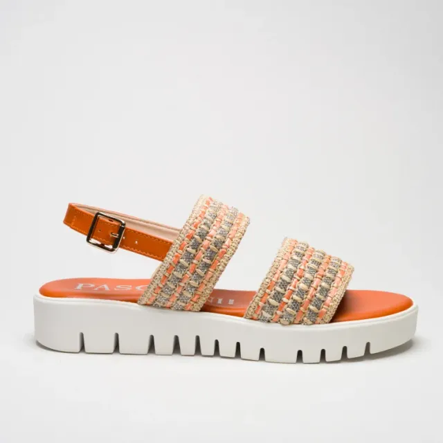 Pasquini Lisa sandalo arancio in rafia con strass