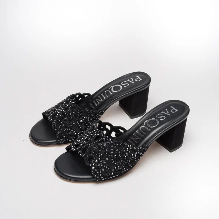 Pasquini Diva sabot nero tacco 6 cm camoscio