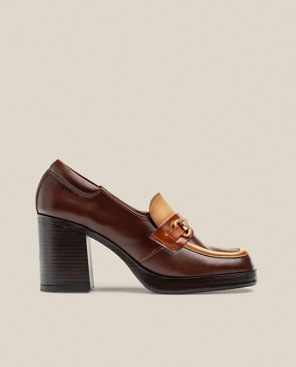 Yokono Kolin-011 mocassini tacco donna marrone pelle