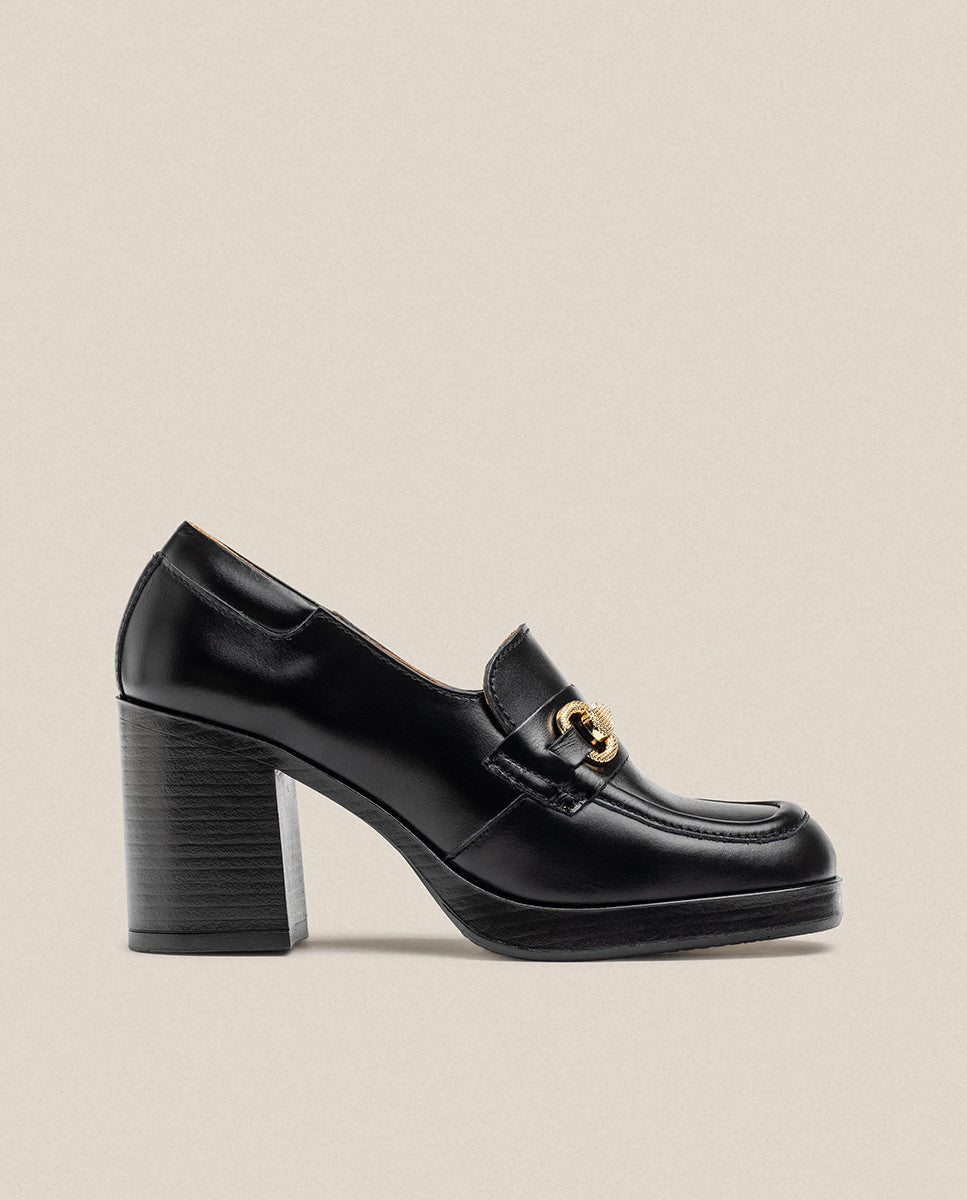 Yokono Kolin-011 mocassino con tacco nero tacco 6 cm