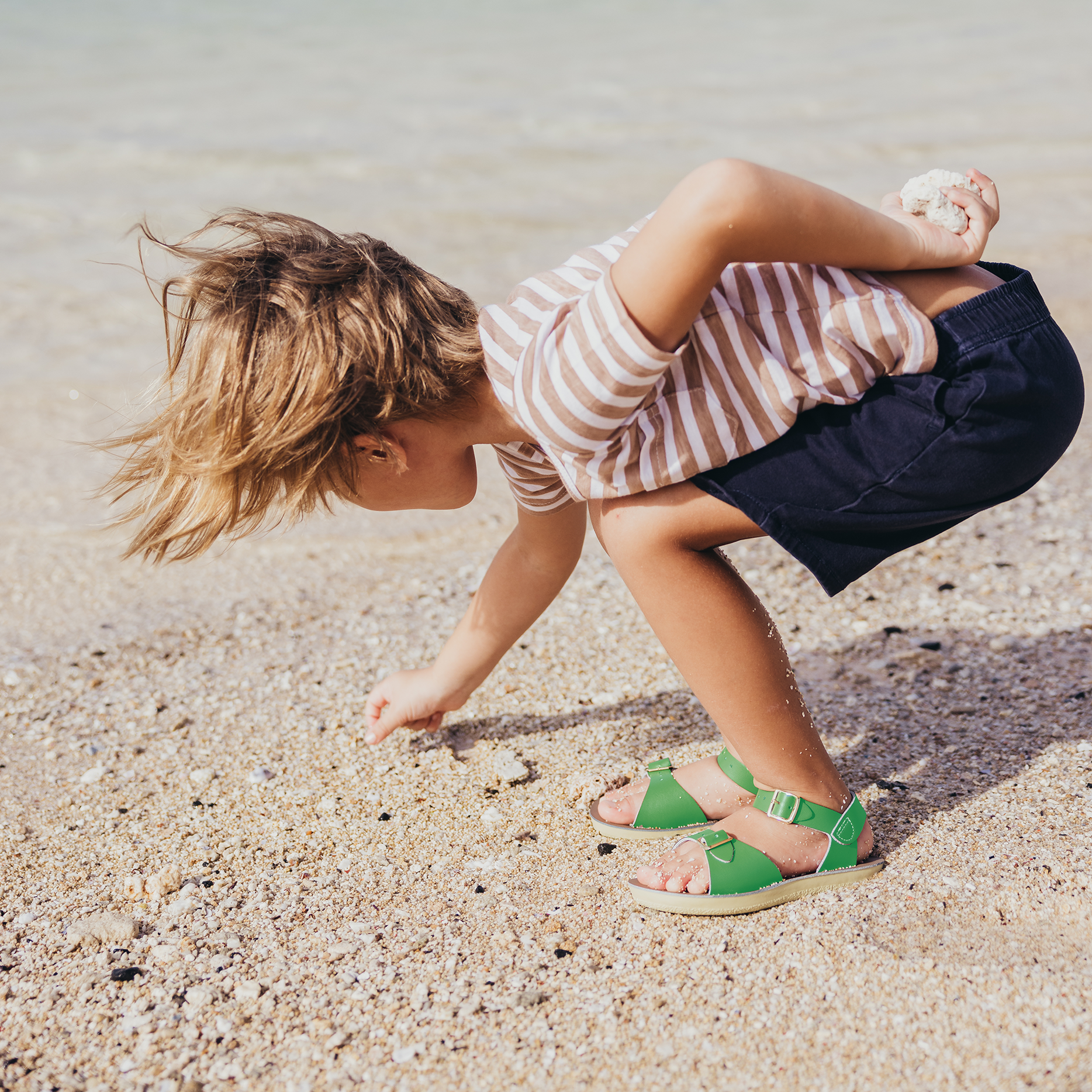 Salt-Water Surfer sandali bimbo verde kelly in cuoio