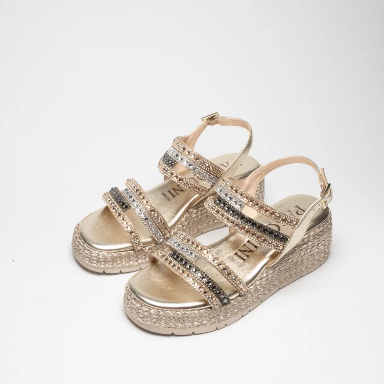 Pasquini Sofia sandalo platino con strass zeppa 6 cm
