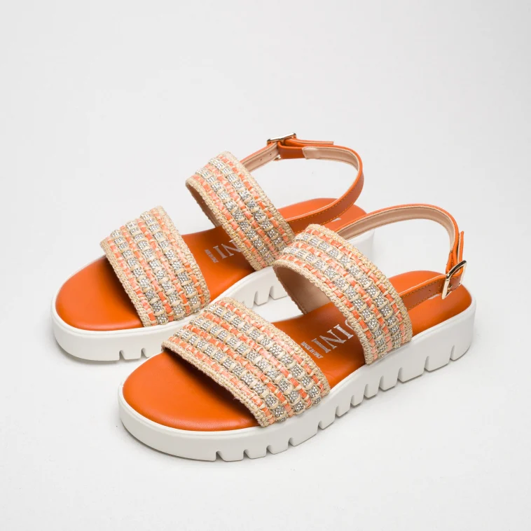 Pasquini Lisa sandalo arancio in rafia con strass