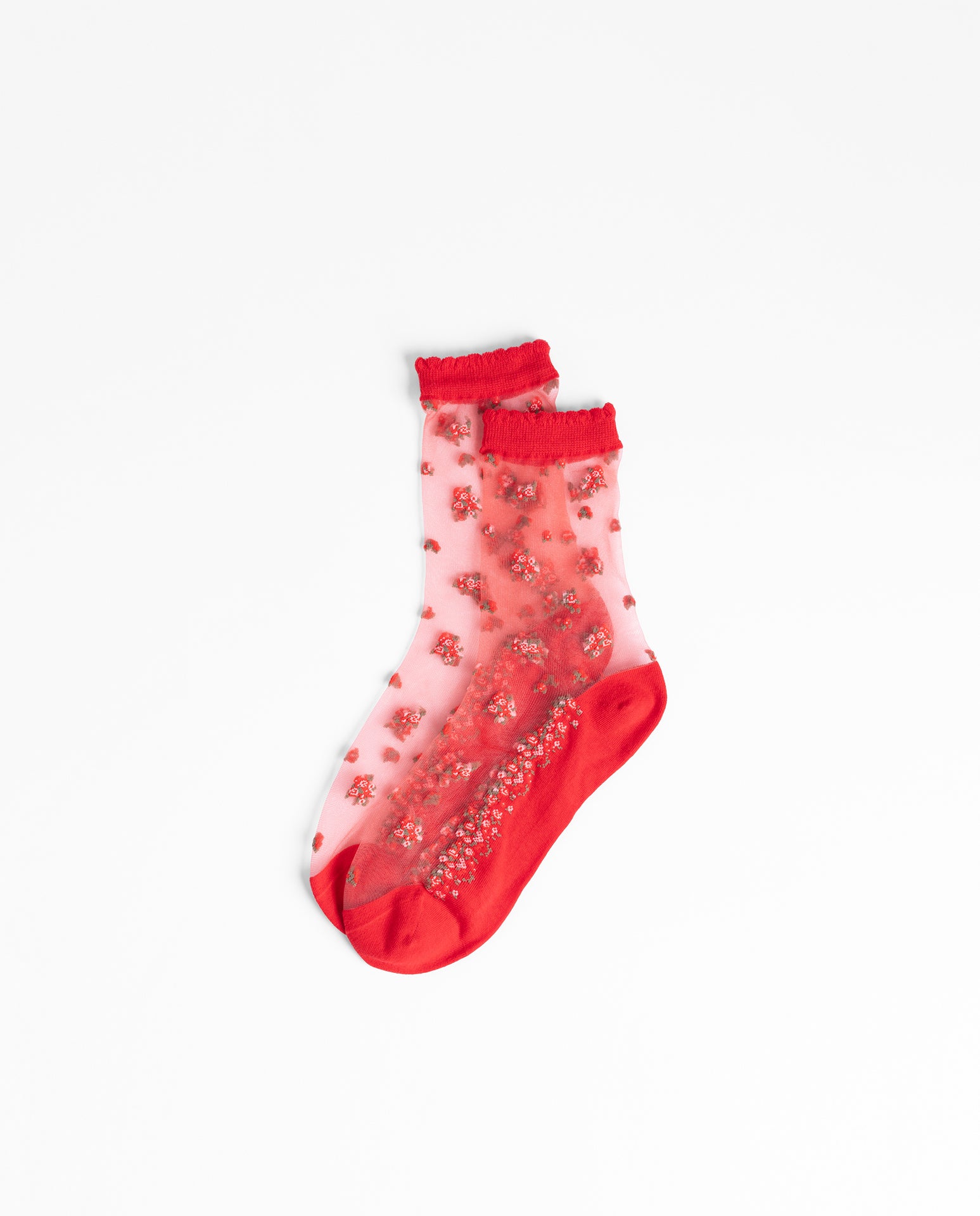 Yokono Nely calzino rosso floreale semitrasparente