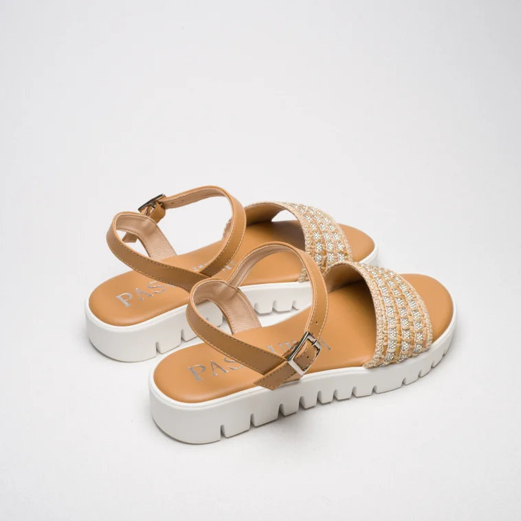Pasquini Elsa sandalo cuoio 3 cm in rafia strass