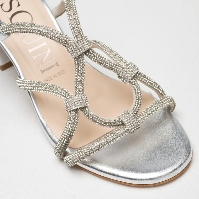 Pasquini Calzature Lux sandalo argento strass tacco 6 cm