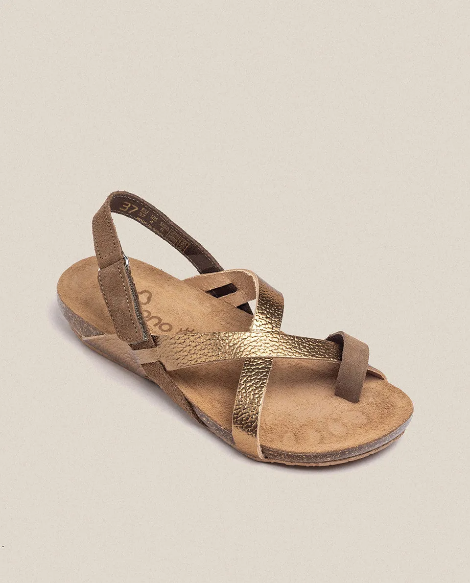 Yokono IBIZA-718 sandalo marrone in pelle con velcro
