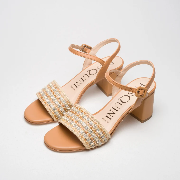 Pasquini Calzature Gaia sandalo tacco 6 cm cuoio beige rafia