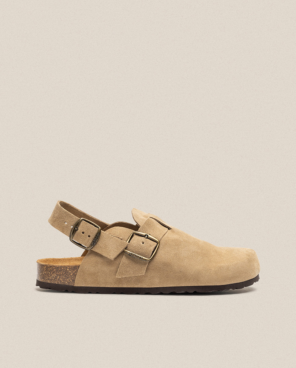 Yokono 600CRO zoccoli beige in camoscio con fibbia
