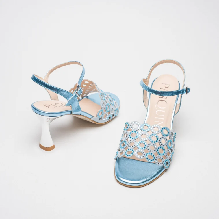 Pasquini Calzature Mara sandalo celeste tacco 7,5 cm cuoio