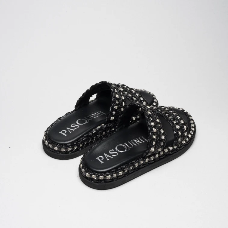 Pasquini City Chic Lea ciabatta nera rafia strass