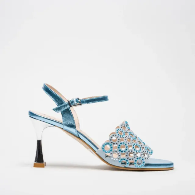 Pasquini Calzature Mara sandalo celeste tacco 7,5 cm cuoio