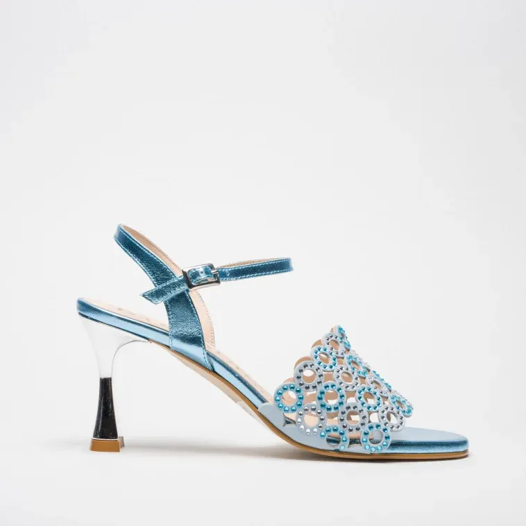 Pasquini Calzature Mara sandalo celeste tacco 7,5 cm cuoio