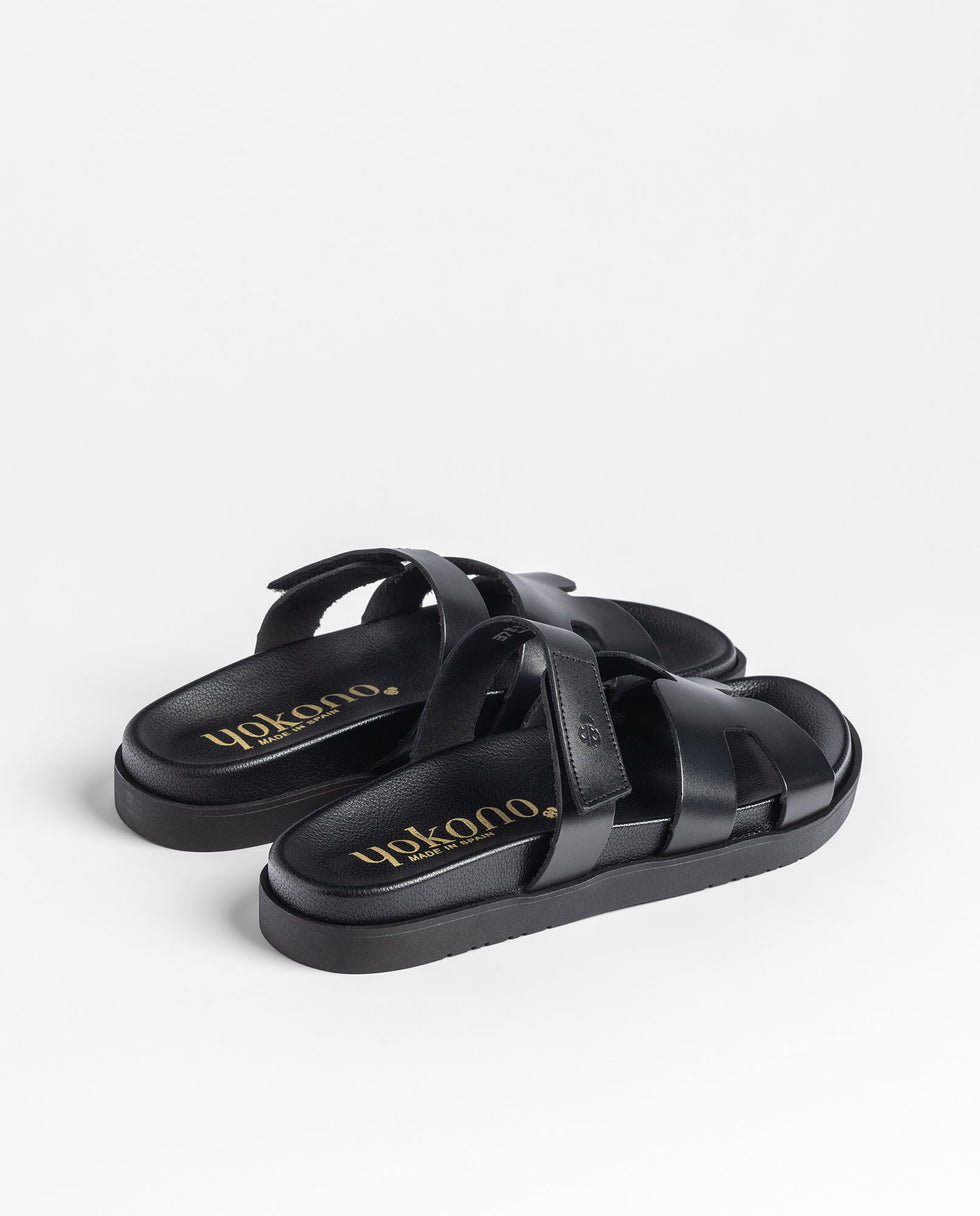 Yokono Morena-125 sandali bassi nero in pelle