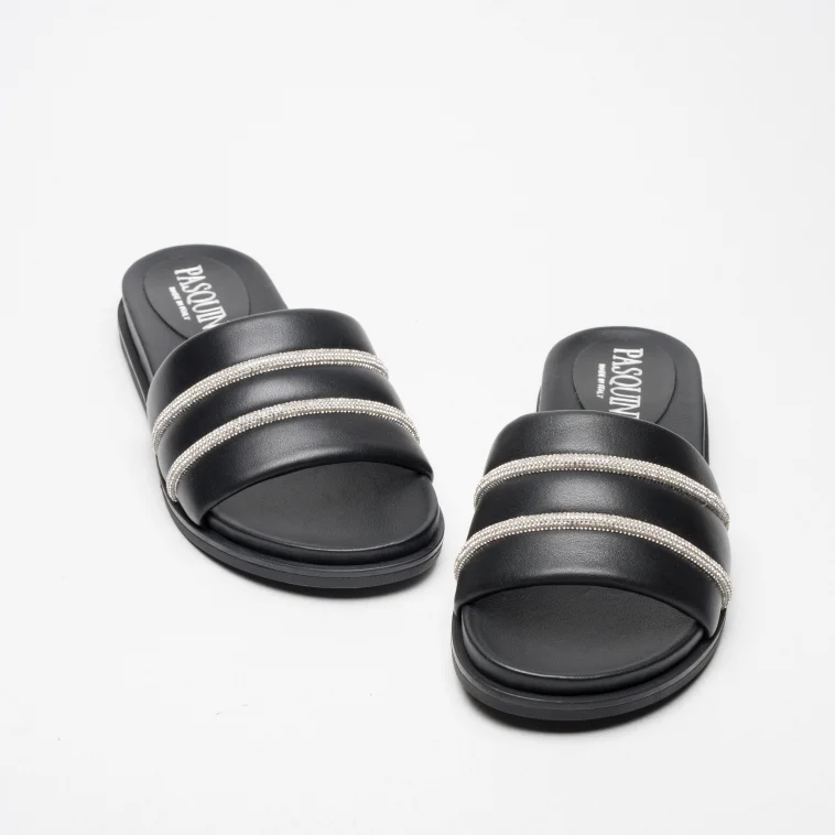 Pasquini Calzature Nora ciabatta nera nappa strass 2,5 cm