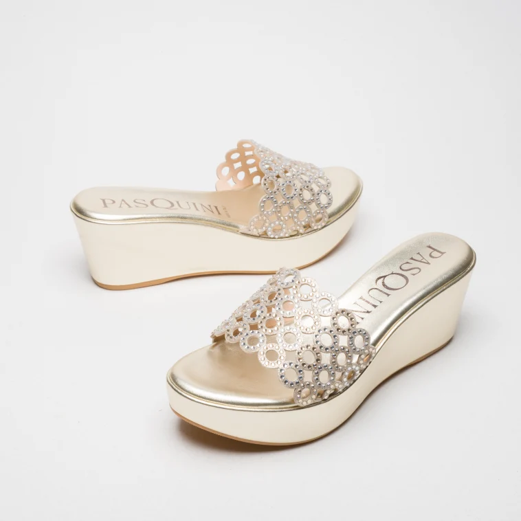 Pasquini Bianca sabot platino con strass zeppa 6 cm