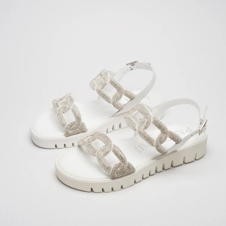 Pasquini Greta sandalo bianco 3 cm strass