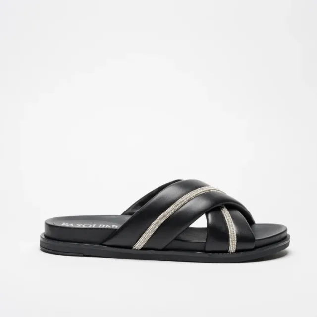 Pasquini Flexa ciabatta nera in pelle con strass