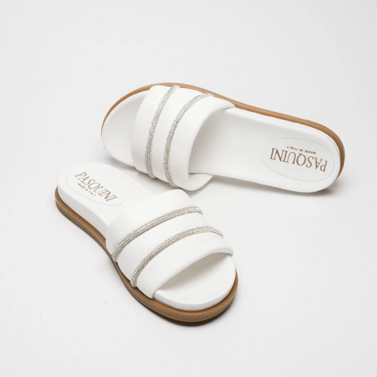 Pasquini Nora ciabatta bianca con strass 2,5 cm