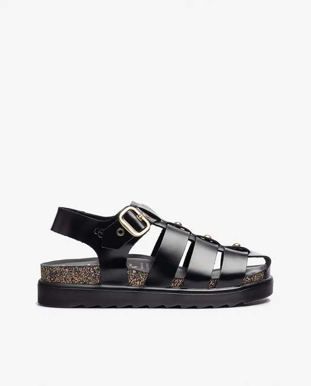 Yokono Tunez-251 sandali plateau neri con fibbia