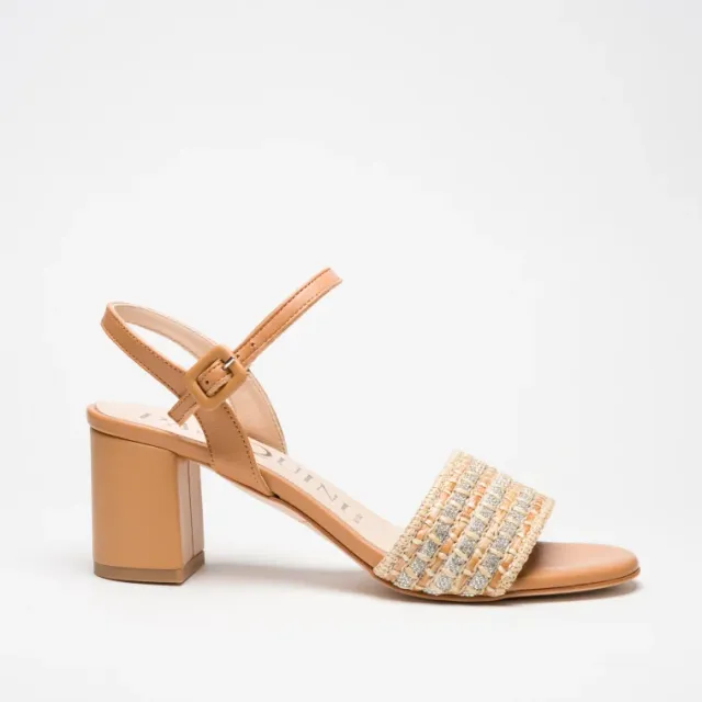 Pasquini Calzature Gaia sandalo tacco 6 cm cuoio beige rafia