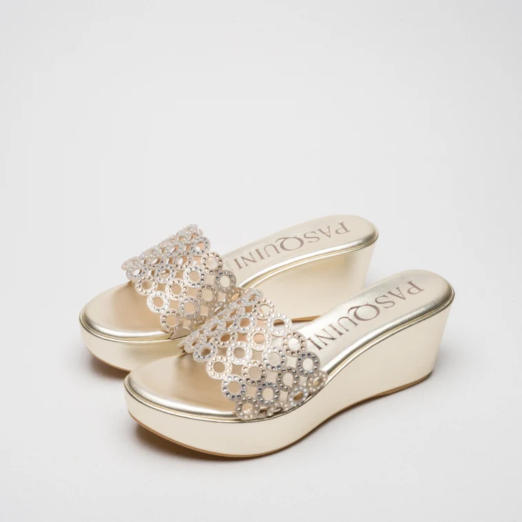 Pasquini Bianca sabot platino con strass zeppa 6 cm