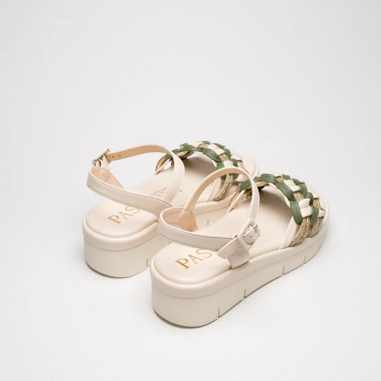 Pasquini Cloe sandalo basso beige verde 4,5 cm