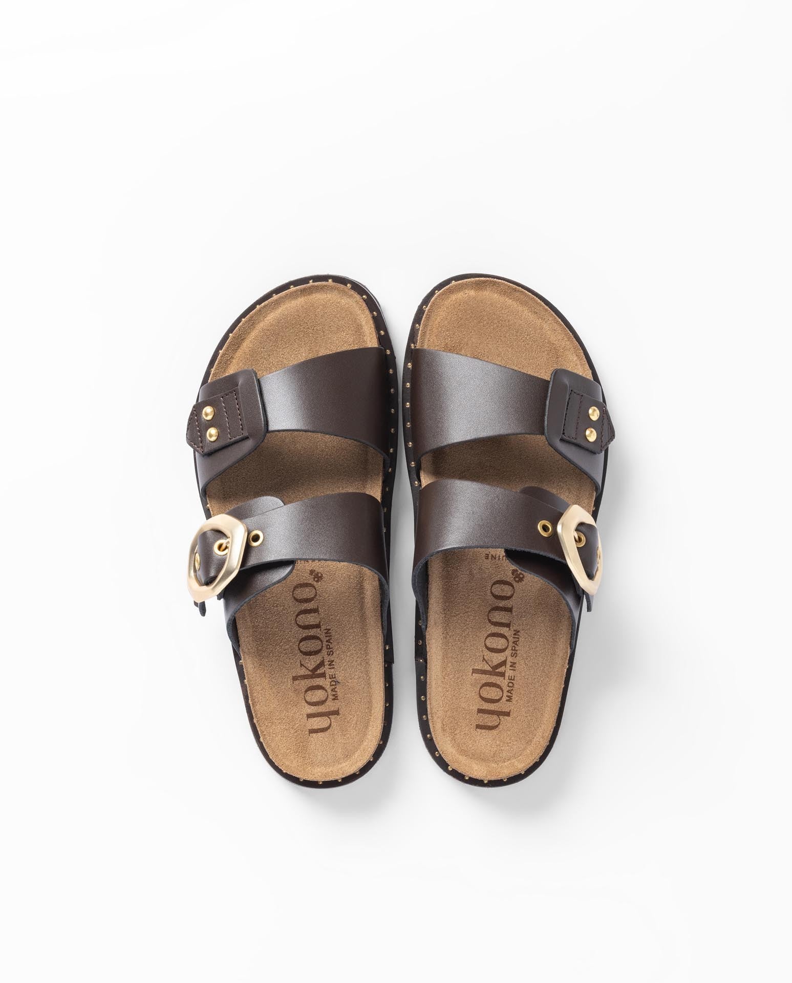 Yokono Bolus 254 sandali bassi marrone in pelle con fibbia
