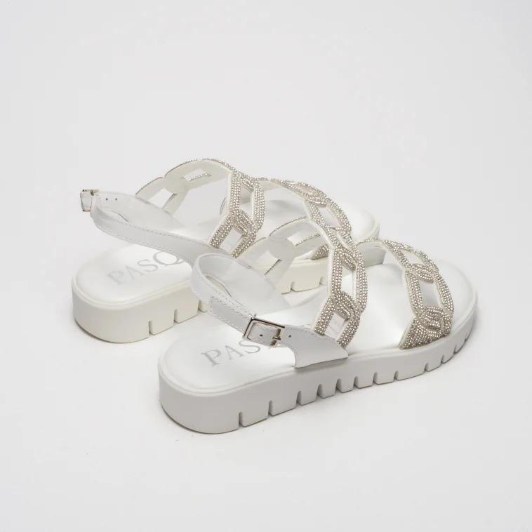 Pasquini Greta sandalo bianco 3 cm strass
