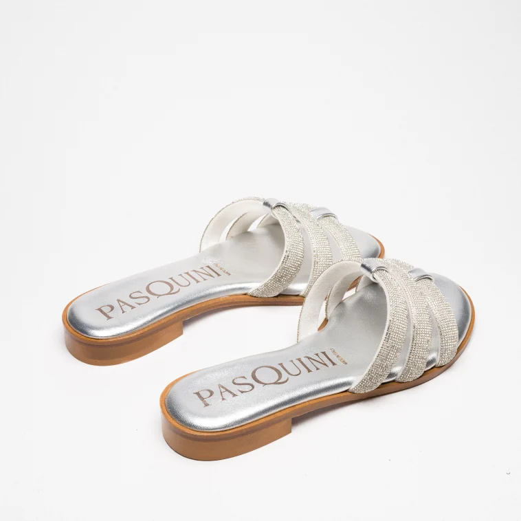 Pasquini Calzature Amalfi ciabatta argento strass flat cuoio