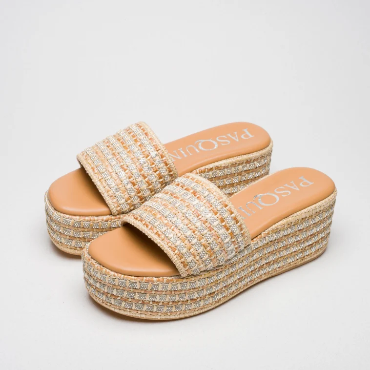 Pasquini Tina sabot beige zeppa 7 cm rafia