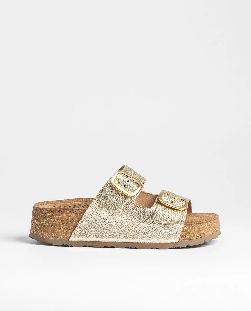 Yokono Wiwi-003 sandali oro in cuoio con plateau