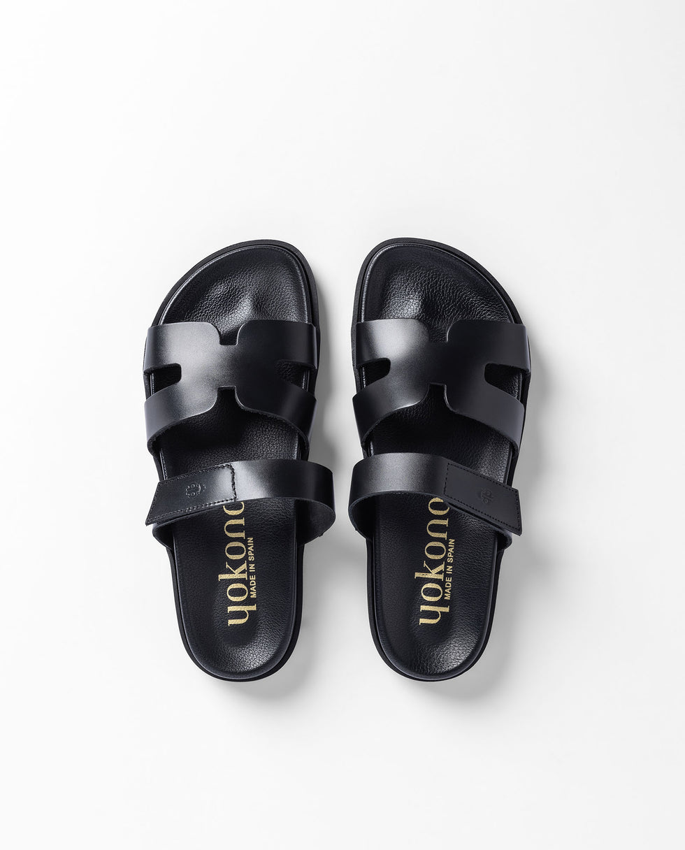 Yokono Morena-125 sandali bassi nero in pelle