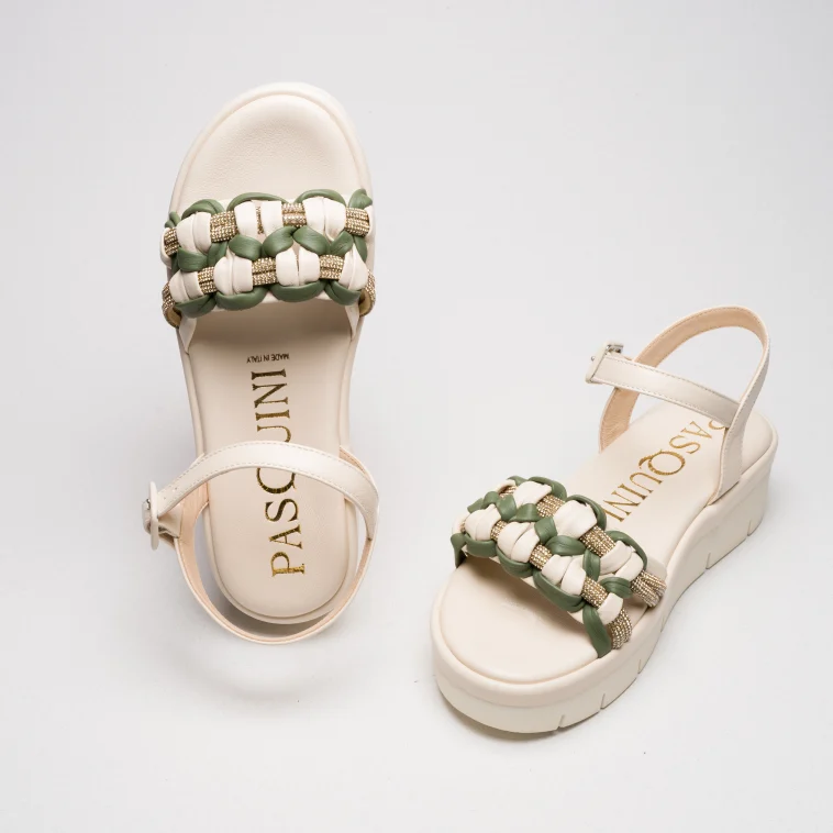 Pasquini Cloe sandalo basso beige verde 4,5 cm