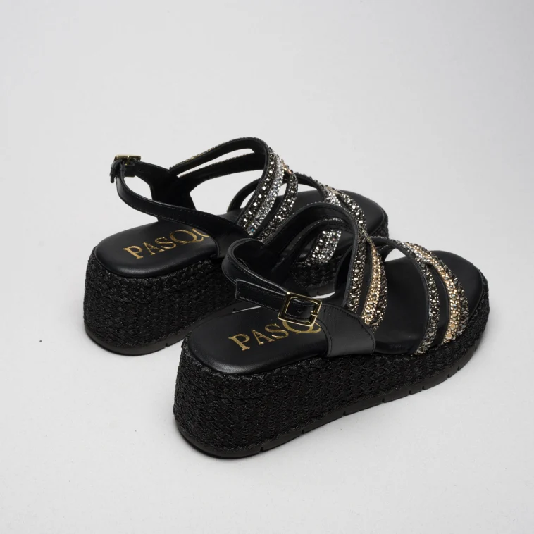 Pasquini Sofia sandalo nero con strass zeppa 6 cm