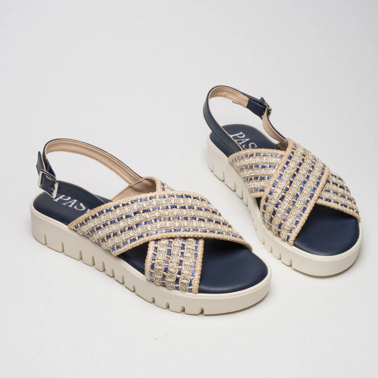 Pasquini Calzature Alma sandalo blu beige platform strass